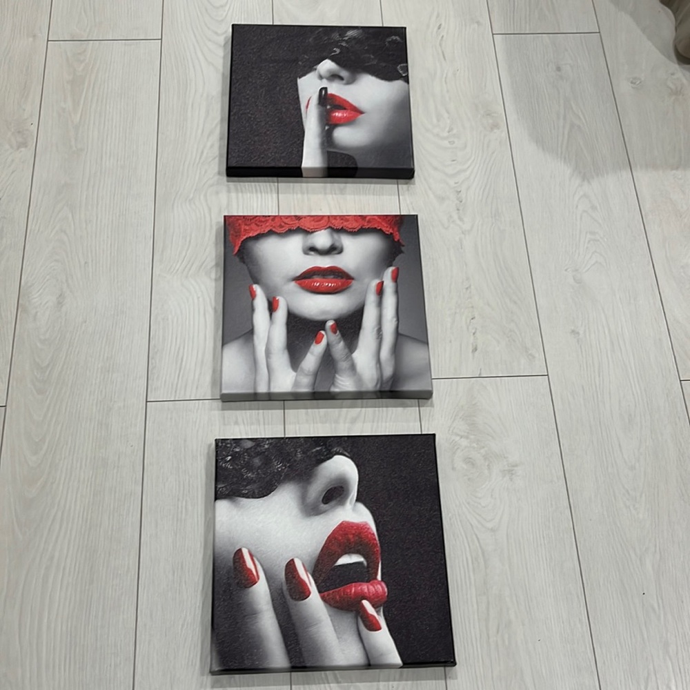 Red lip lace blindfold canvas photo art
